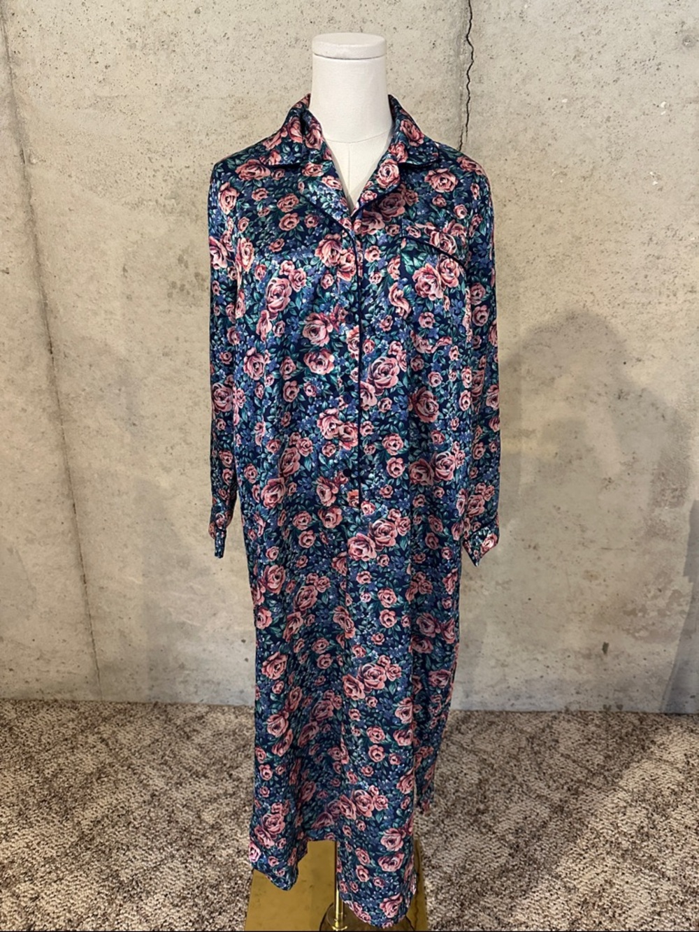 Vintage Floral Satin Nightgown Coquette 90s Sleepwear Size M